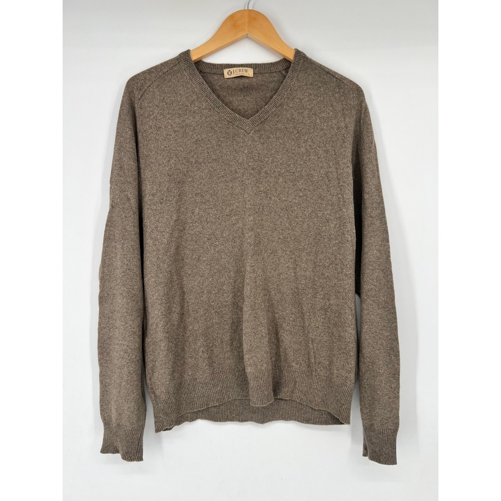 J.Crew Classic Y2K Mens Heather Brown Cotton Cashmere V-Neck Pullover Large